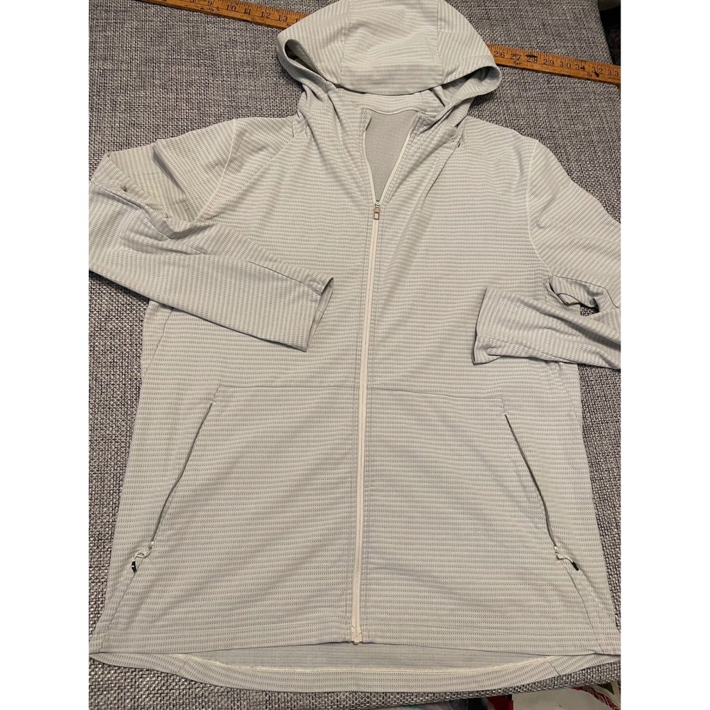 Lululemon Mens Metal Vent Tech Full Zip Hoodie Light Grey Size L Textured Mesh